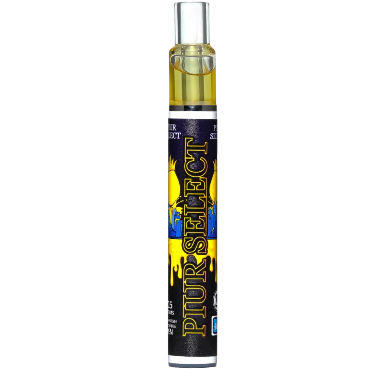PIUR SELECT disposable vape pen with black and yellow label on white background