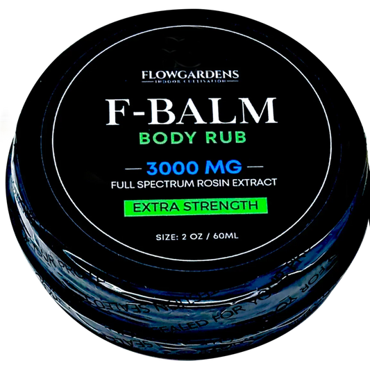 Flow Gardens F-Balm Body Rub 3000mg full spectrum rosin extract extra strength jar