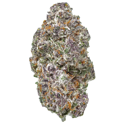 Alien Grape Vine cannabis bud close-up with purple, green, and orange hues